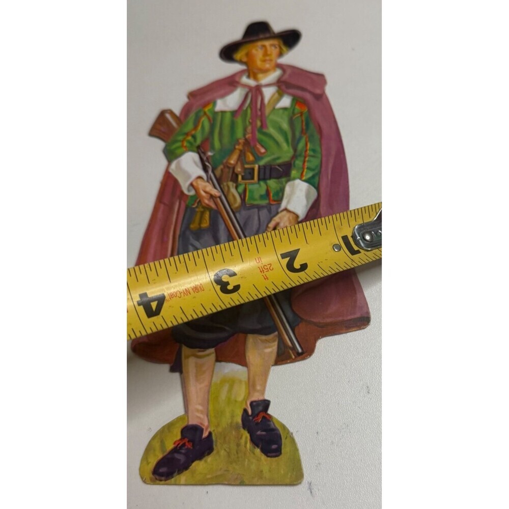 VTG DENNISON THANKSGIVING PILGRIM MAN DIECUT CARDBOARD DECORATION 8.5” - Picture 6 of 9